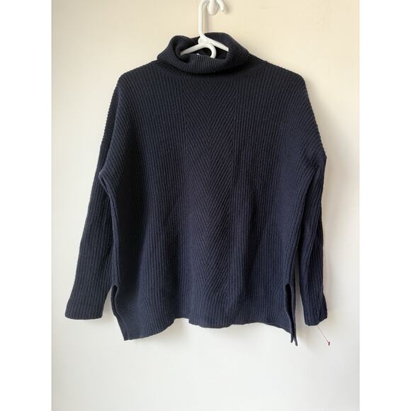 Demylee Anthropologie 100% Wool Sweater Extra Small Navy Blue Mock Neck Oversize - Picture 1 of 6